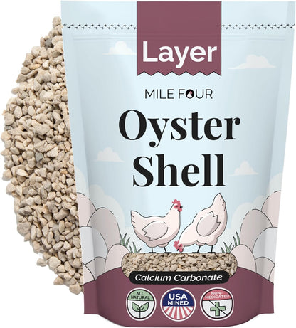 | Oyster Shell | Calcium Supplement for Chickens | Natural Crushed Limestone Calcium Carbonate | Eggshell & Bone Booster for Laying Hens | US Mined | 4 Lbs.