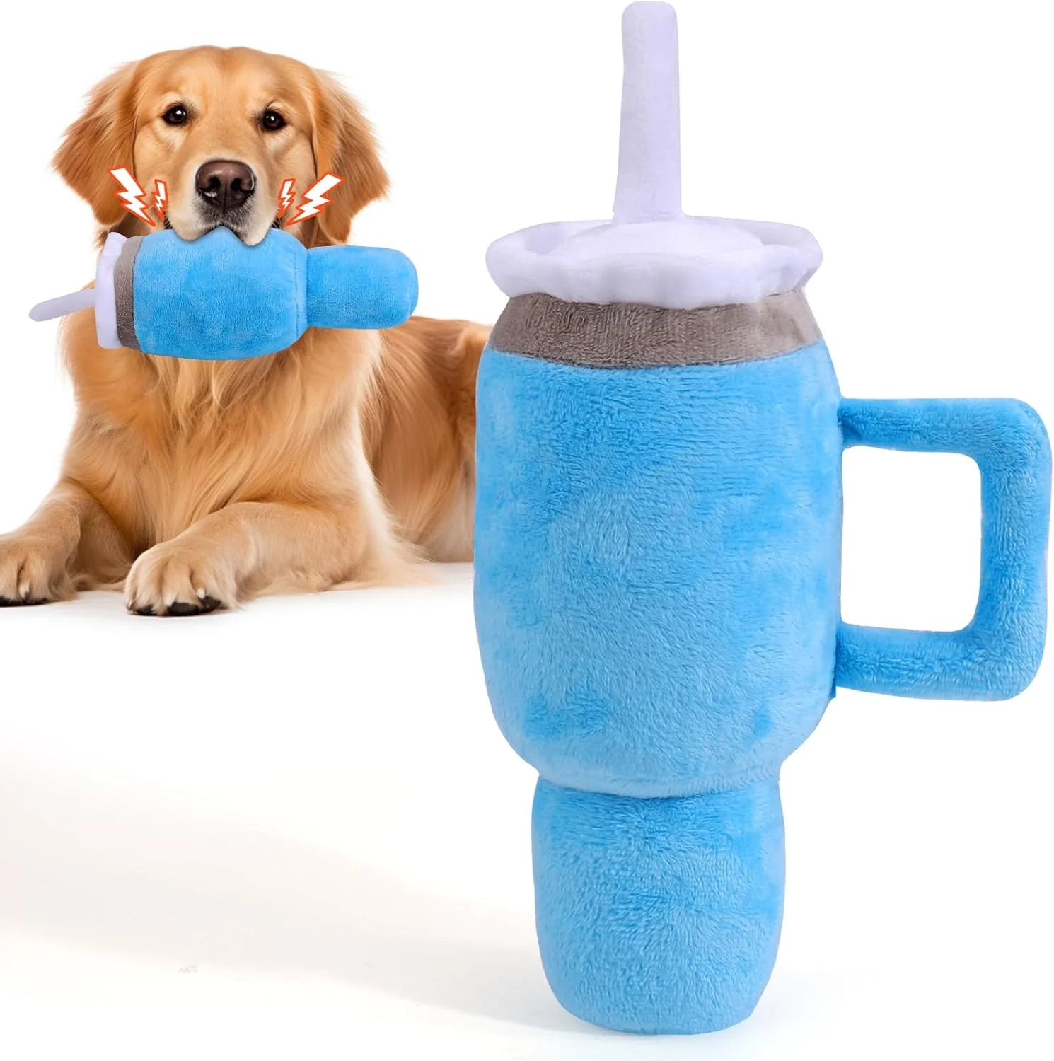 Cute Squeaky Dog Toys Cup, Soft Tumbler Funny Dog Toys for Aggressive Chewers, Safety Design Dog Toys, Fluff and Tuff Dog Toys for Small/Medium/Large Dog Exercise and Accompany(Blue)